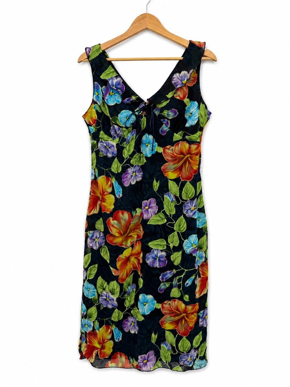 A Wild Thyme Floral Mesh Midi Dress Colorful Tropical Size 12 Women's Y2k